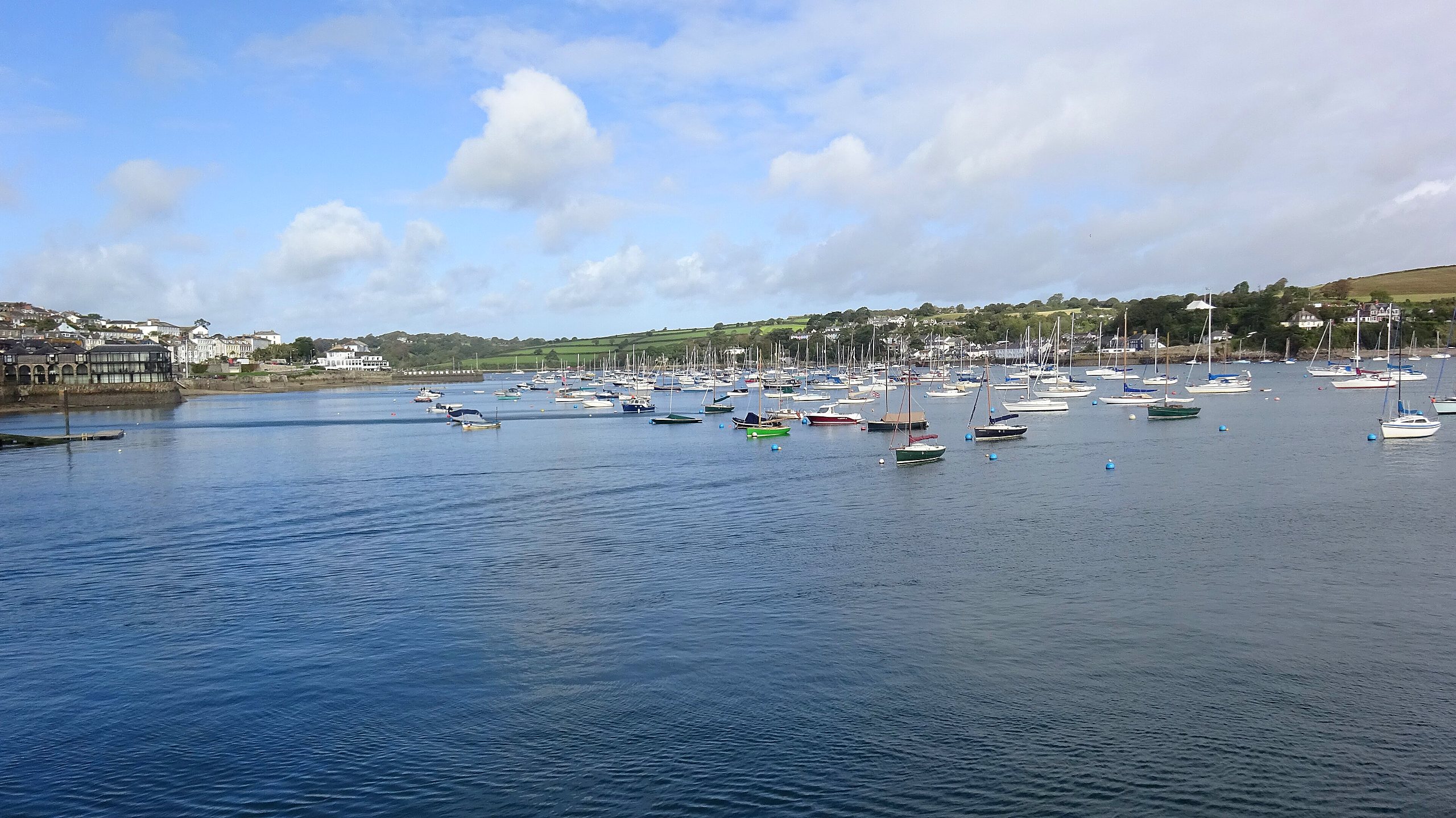 Falmouth harbour with boats and Flushing beyond