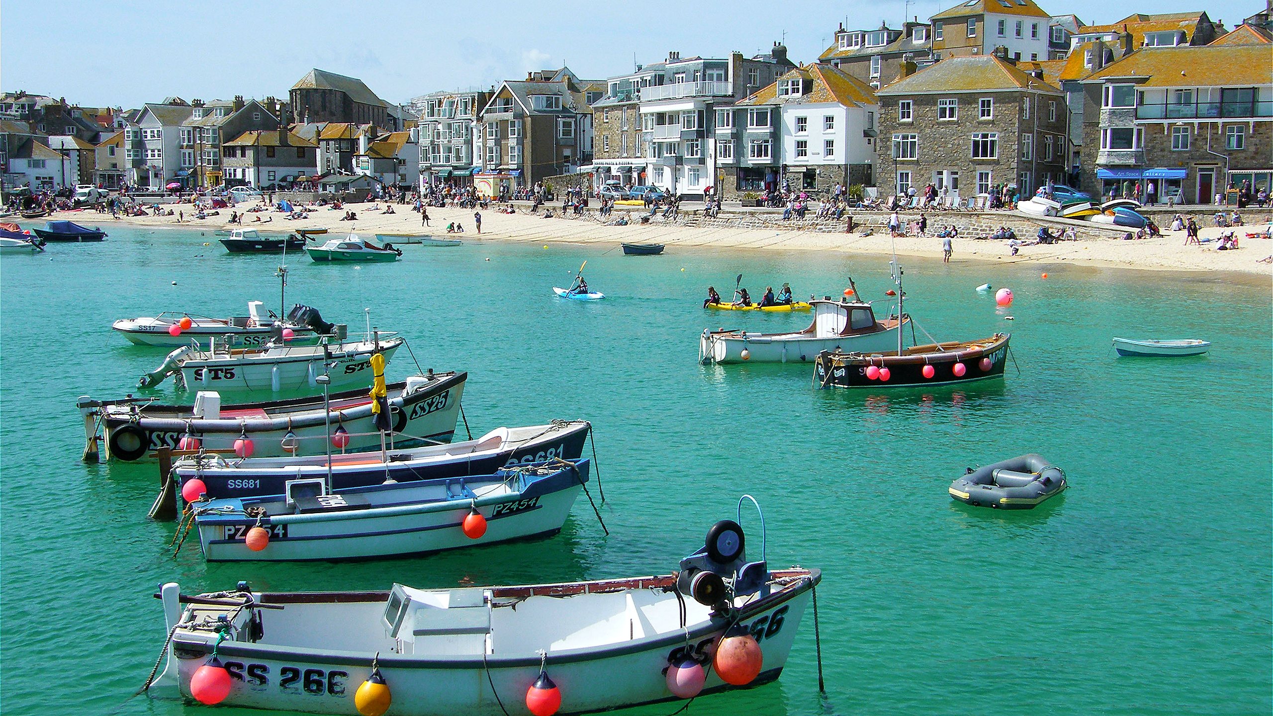Colourful boats in St Ives harbour